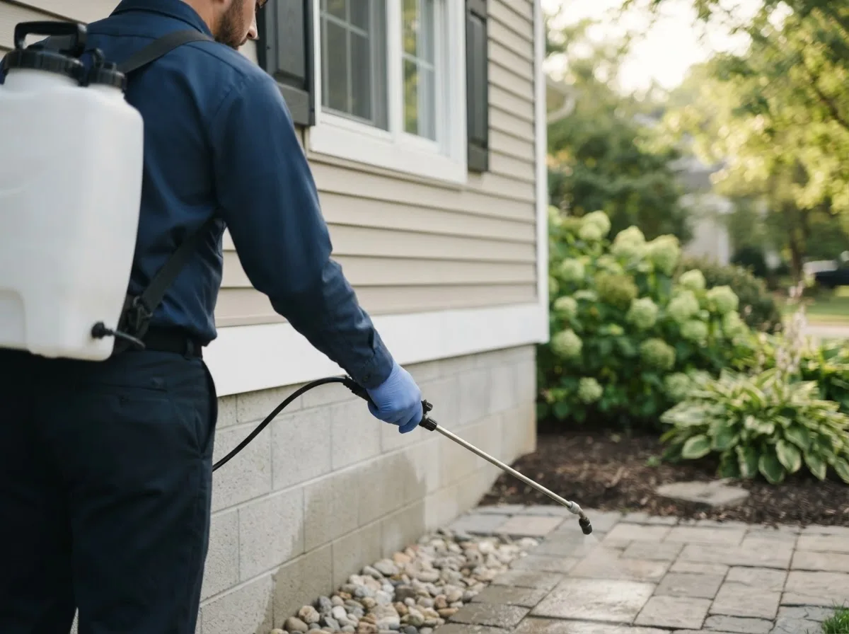 Pest control technician inspecting a home in Crawfordville, GA